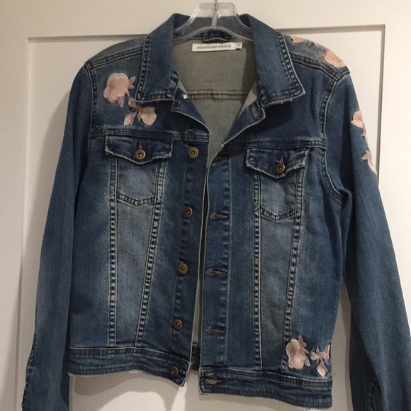 Standard Grace Jackets & Blazers - Jean Jacket with pink embroidered flowers
